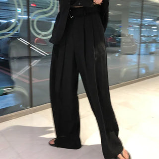Ar Women's Belted Linen Long Summer Pintuck Loose Fit Wide Summer Slacks