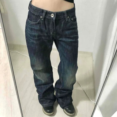 [OOTJ] Low-rise Deep Blue Washed Semi-Bootcut Pants
