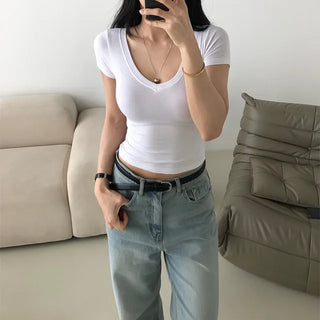 Slim V-neck Short Sleeve T-shirt