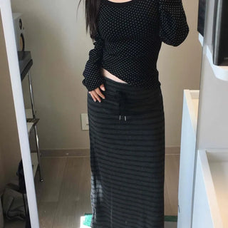 String Stripe Slit Straight H-Line Long Skirt