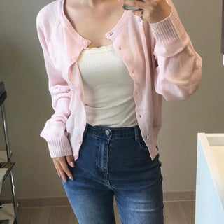 Button Ribbed Plain Button-Down Regular Fit Cardigan