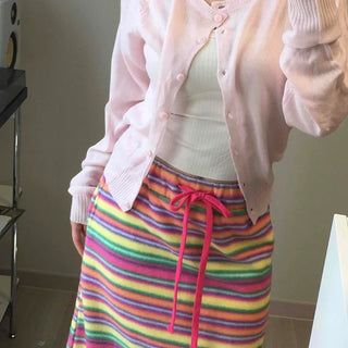 String Stripe Straight H-Line Loose Fit Long Skirt