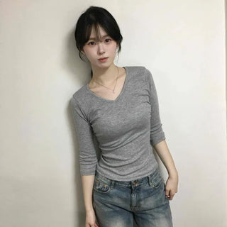 Plain Slim Fit Round Neck Short Sleeve Daily T-shirt