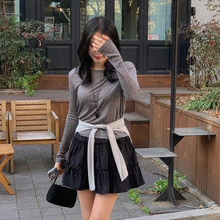 Rosbin Wool Tencel Round Neck Long Sleeve Tee