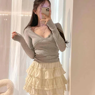 Shirred Frill Tiered A-Line Daily Mini Skirt