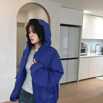 Oversized Plain Zipper Flap Pocket Full-Zip Daily Windbreaker