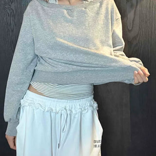 Loose Fit Plain Striped Layered Long Sleeve Sweatshirt