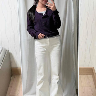 Washed Button Wide Flare Long Pants