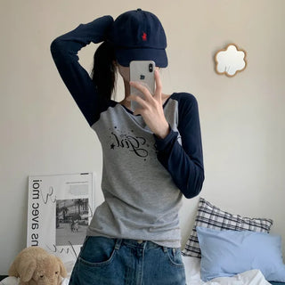 [Glamour] Star Raglan Color Block Long Sleeve Tee