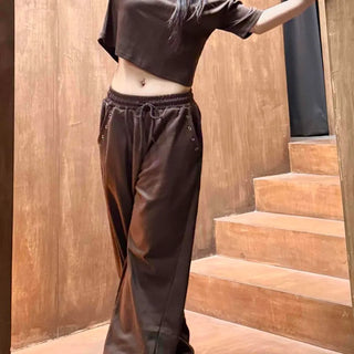 Loose-fit Eyelet Wide Daily Long Pants