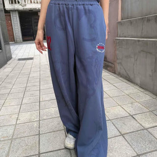 Loose Fit Graphic Lettering String Wide Long Pants