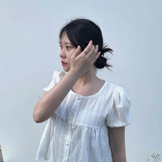 Shirred Button Striped A-Line Short Sleeve Blouse