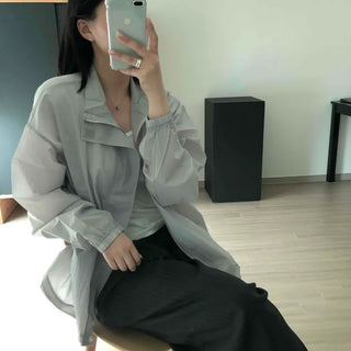 Loose Fit Plain Zipper Full-Zip Daily Windbreaker