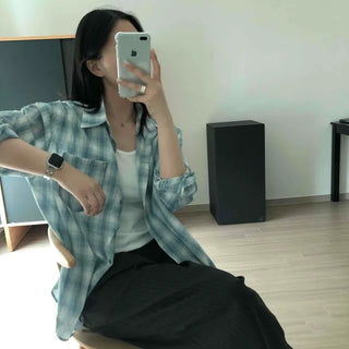Oversized Check Button-down Long Sleeve Shirt