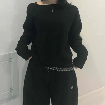 Loose Fit Plain Shirred Daily Long Sleeve Sweatshirt