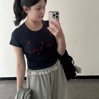 Slim Fit Lettering Print Daily Short Sleeve T-shirt