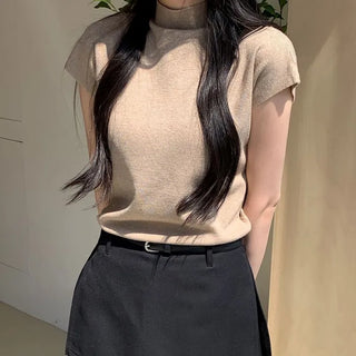 Modern classic mock neck short-sleeve knit tee
