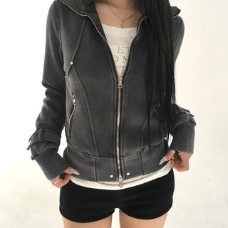 Melting Cut Pintuck Stud Two-Way Zip-Up