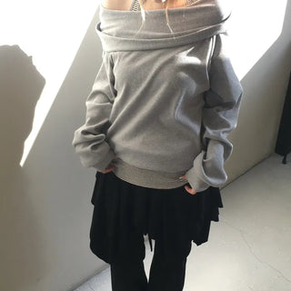 Synth Hooded Raglan One-Shoulder Sweatshirt