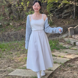 Shirred Strap A-Line Sleeveless Plain Daily Long Dress