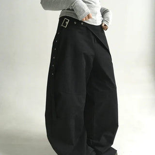 Non-fur Layered Wrap Belt Wide Pants