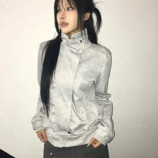Koi High-Neck Gray Cutout Slim Zip-Up