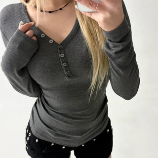 Jennie Asymmetrical Button Slim Tee