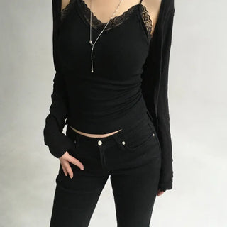 V-neck Rose Lace String Sleeveless Top