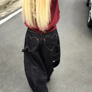 Heart Back Pocket Carpenter Balloon Wide Pants