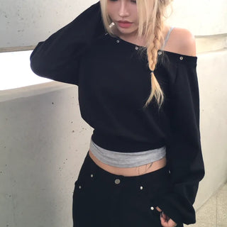 Ido Eyelet Point One-Shoulder Sweatshirt