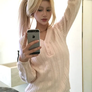 Somi Pink Henry V-neck Knit