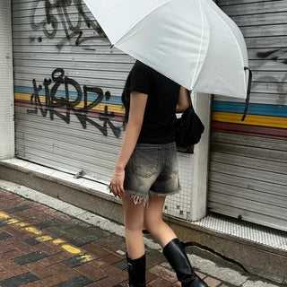 Black cat sand washed denim three-quarter length shorts