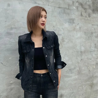 Pocket Slim Vintage Washed Denim Shirt
