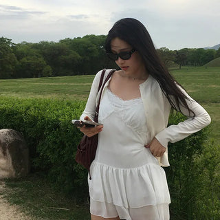 Amy Asymmetrical Frill Slip Dress