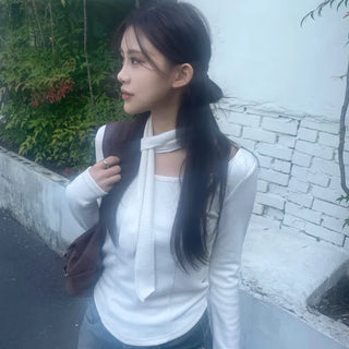 Wood Ribbed Cutout Scarf Tee