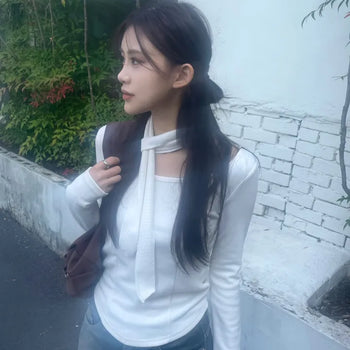 Wood Ribbed Cutout Scarf Tee