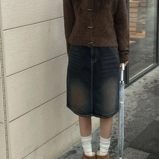 Cupin Washed Knee-length Skirt