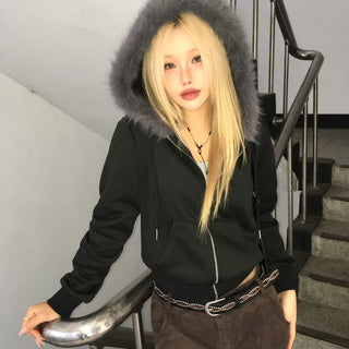 Brushed End Two-Way Fur Zip-Up