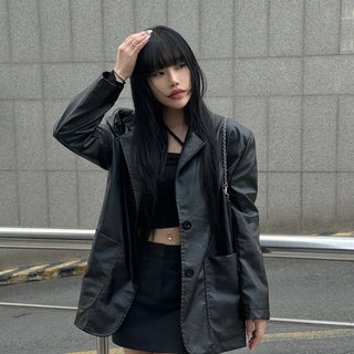 Scape Leather Button Oversized Jacket