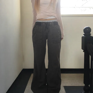 Venti Elastic Waist Vintage Pocket Bootcut Long Pants