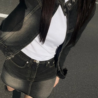 Dipping vintage biker denim jacket