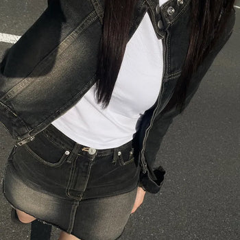 Dipping vintage biker denim jacket