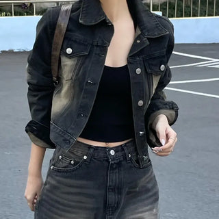 Ritz Pocket Vintage Black Washed Crop Jacket