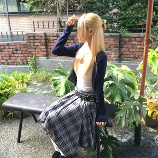 Doi Check Asymmetrical Flare Midi Skirt