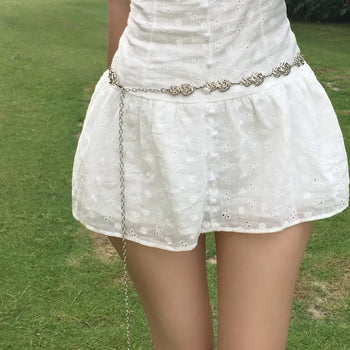 Rose Antique Silver Chain Layered Belt
