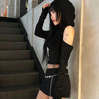 Terry Cut-out Back Slit Hoodie