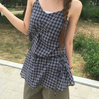 Checked bustier vintage layered sleeveless