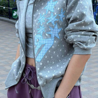 Oversized Star Graphic Hoodie Full Zip-Up