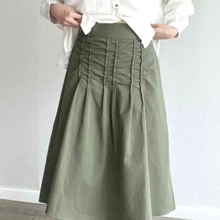 Pintuck Zipper Flare A-Line Loose Fit Long Skirt