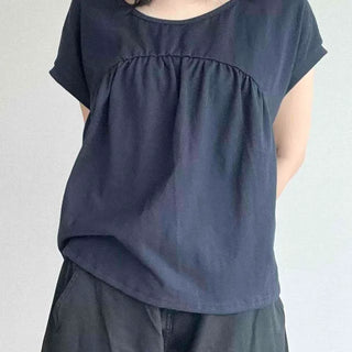 Shirred Plain Boxy Fit Daily Short Sleeve T-shirt